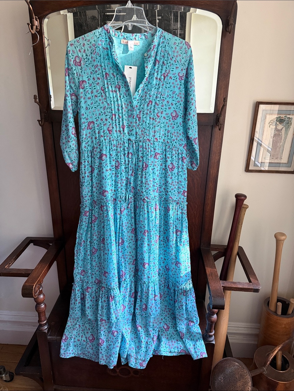 Banjanan Blue Floral Tiered Maxi Dress XS